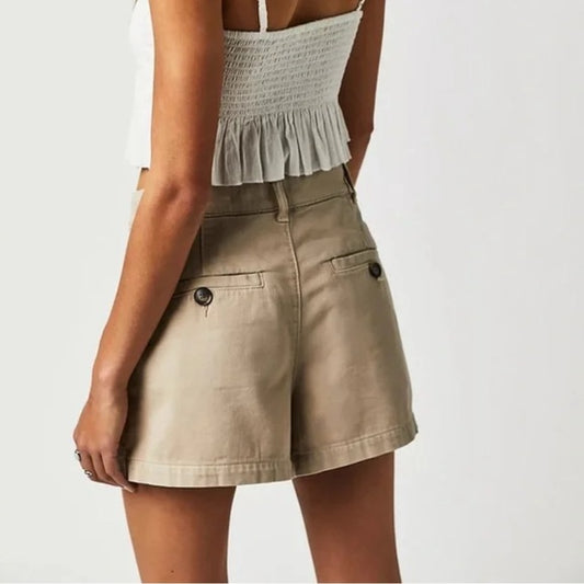 Free People Billie Chino Shorts Almond Khaki Beige