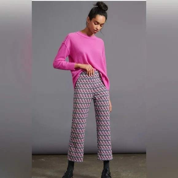 Anthropologie Dolan Beth High Rise Cropped Flare Pants in Mod Geometric Pink