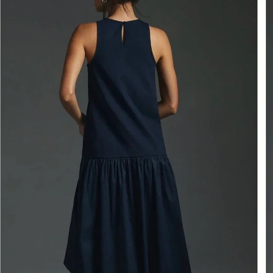 Maeve by Anthropologie Maeve Sleeveless Flounce Dress in Navy