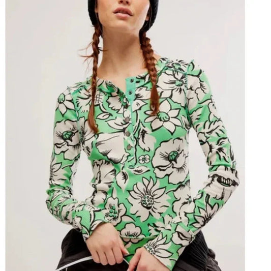 Free People Rally Printed Long Sleeve Top