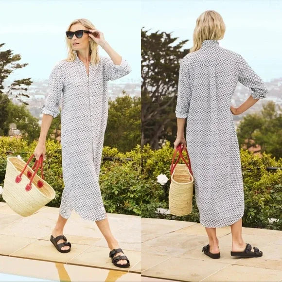 Frank & Eileen Rory Maxi Shirtdress Dotted Black 100% Linen