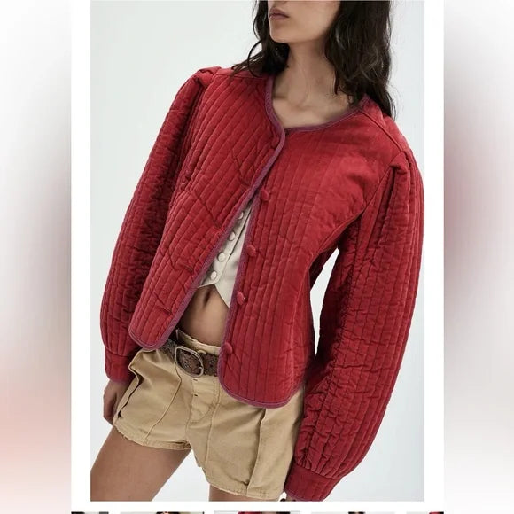 Consignment006 Free People Natalia Stretch Cotton Quilted Jacket
