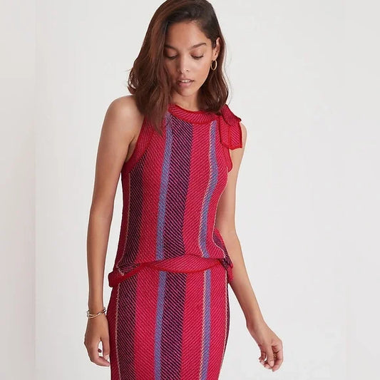 Ann Taylor Red Striped Halter Tie Neck Sleeveless Sweater
