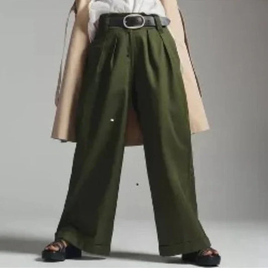 TINY by Anthropologie Stylish Olive Green Wide-Leg Pants