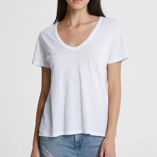 AG Jeans V-Neck Cotton Tee in White