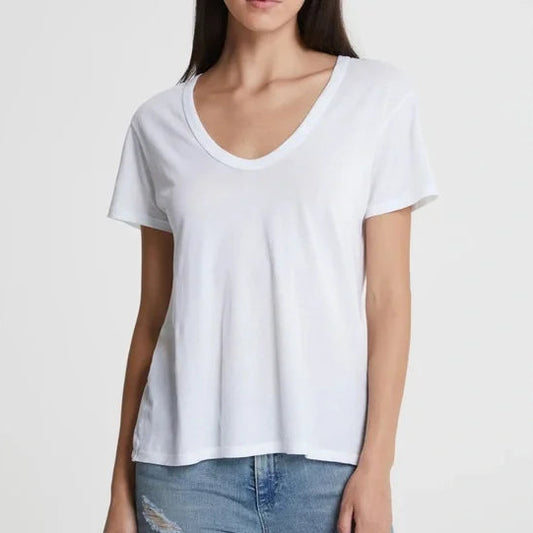 AG Jeans V-Neck Cotton Tee in White