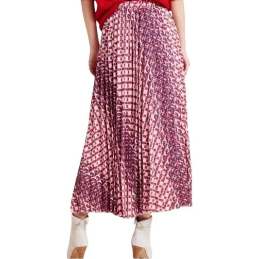 Maeve by Anthropologie Geometric Print Pleated Midi Skirt