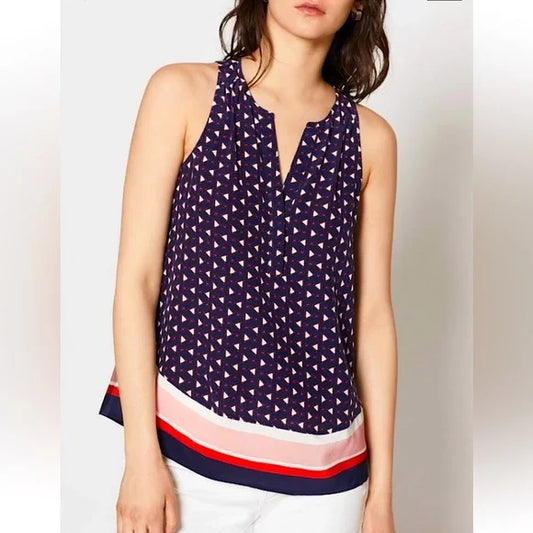 Joie Silk Nautical Geometric Flowy Xandry B Sleeveless Top/Blouse