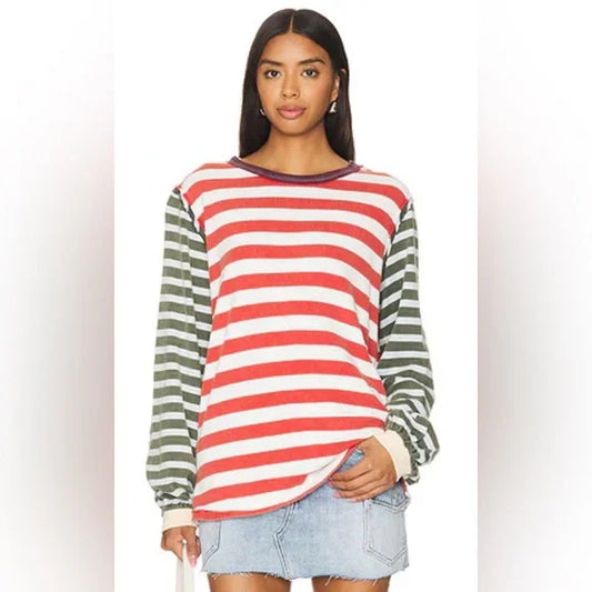 Free People Sawyer Stripe Tee in Kelp and Sienna