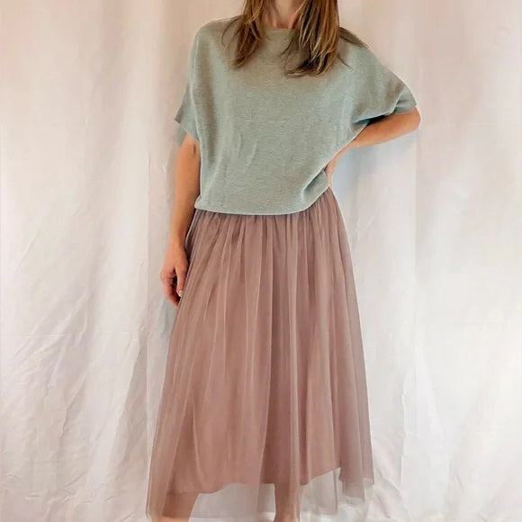 Consignment03 Garnet Hill Elegant Mauve Soft Tulle Cotton Lined Skirt with Elastic Waist in Blush Pink