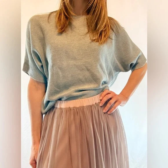 Consignment03 Garnet Hill Elegant Mauve Soft Tulle Cotton Lined Skirt with Elastic Waist in Blush Pink