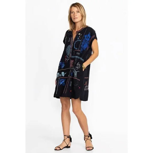 Johnny Was Biya Nahmad Embroidered Tunic Dress in Black Multicolor