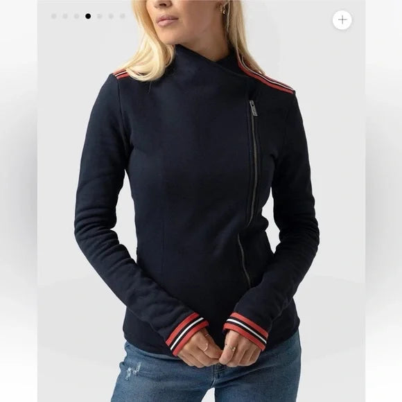 Saint + Sofia Organic Cotton Biker Jacket in Navy