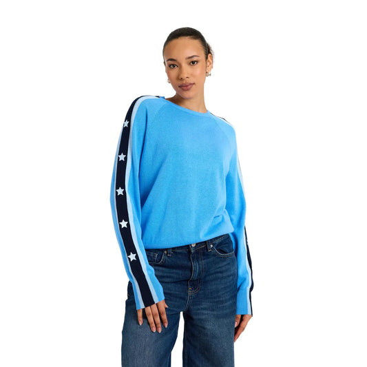 Wispr by Brodie Sofie Star Stripe Sweater in Tranquil Blue/Navy