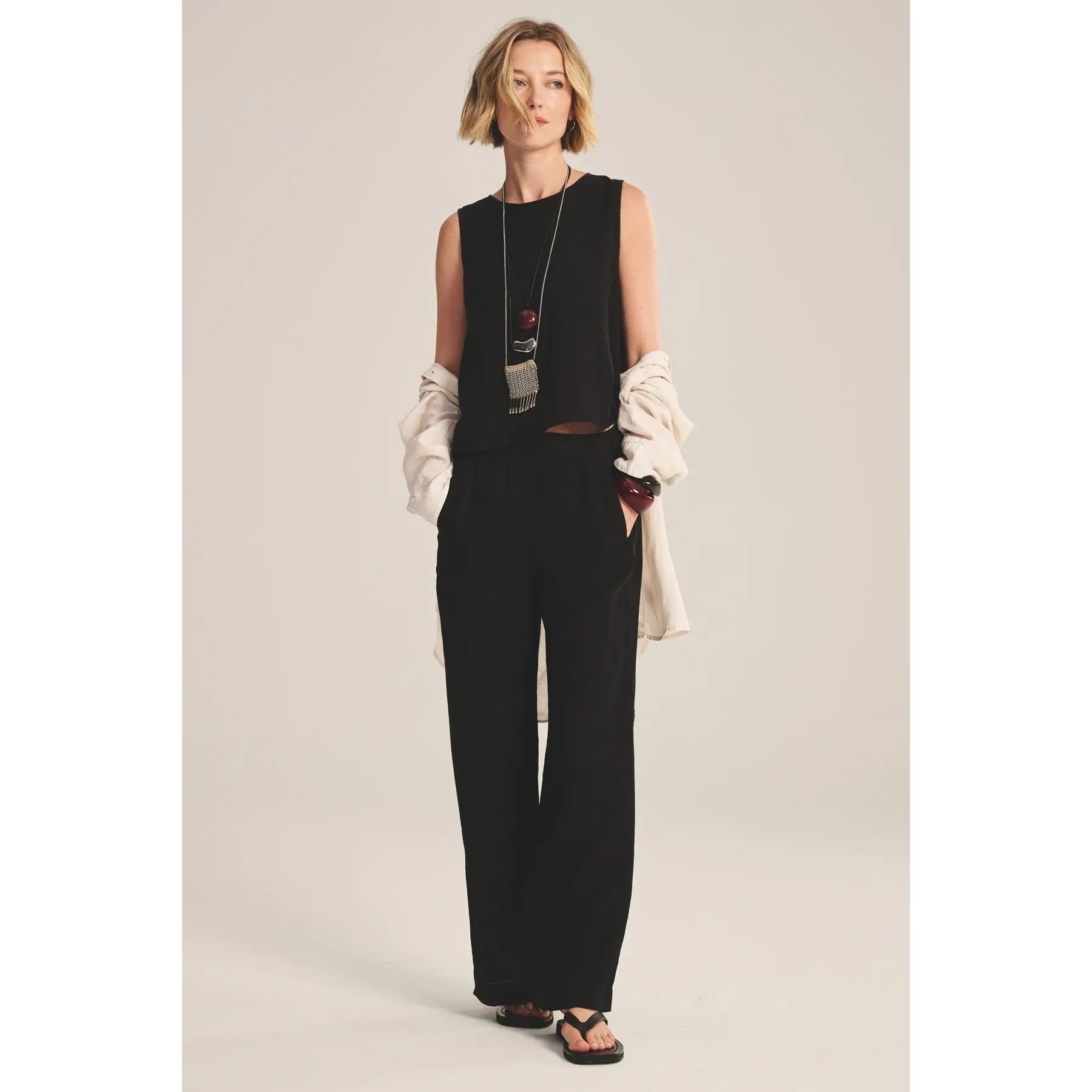 Velvet by Graham & Spencer Maxine Linen Top in Black