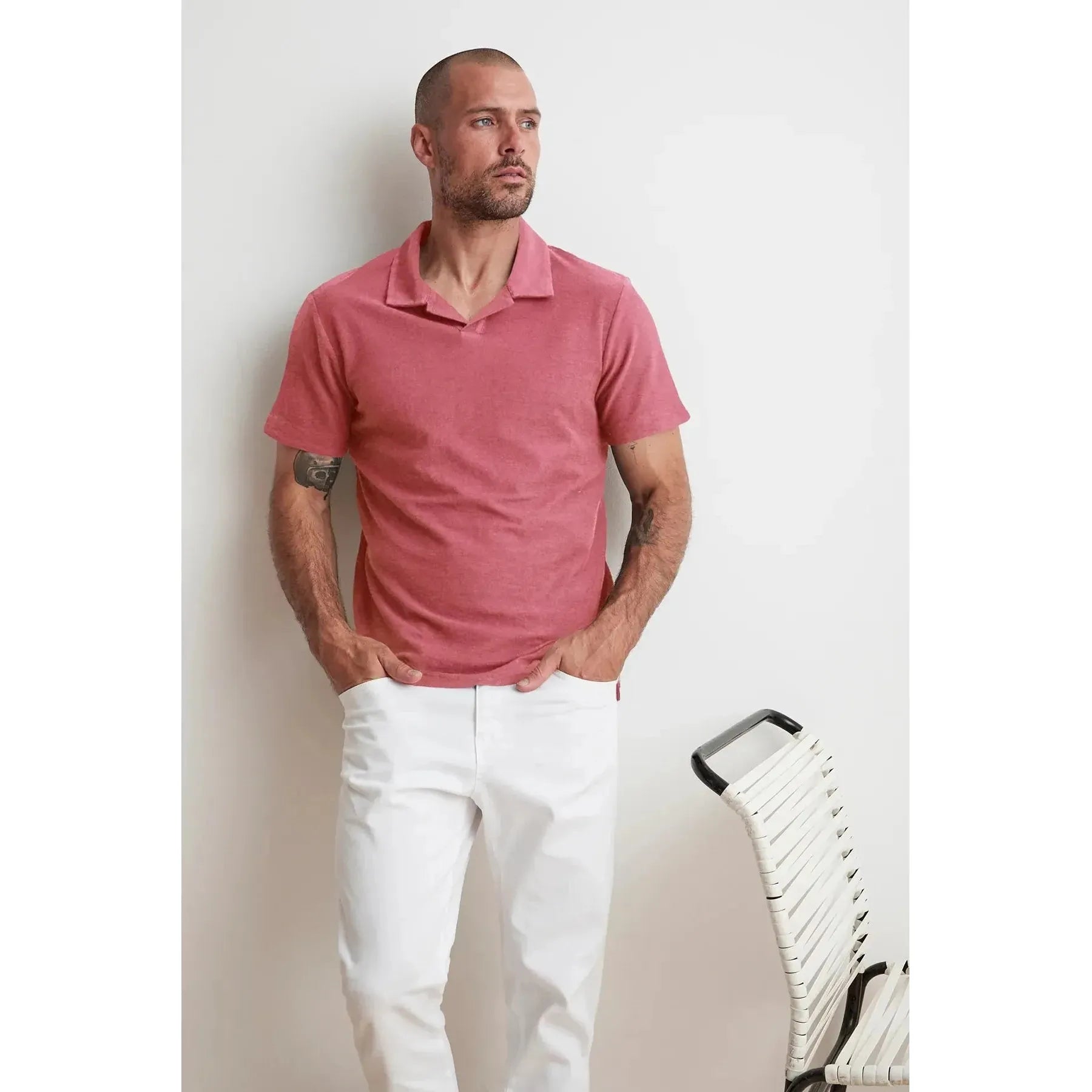 Velvetmen Todd Micro Terry Polo in Fiesta