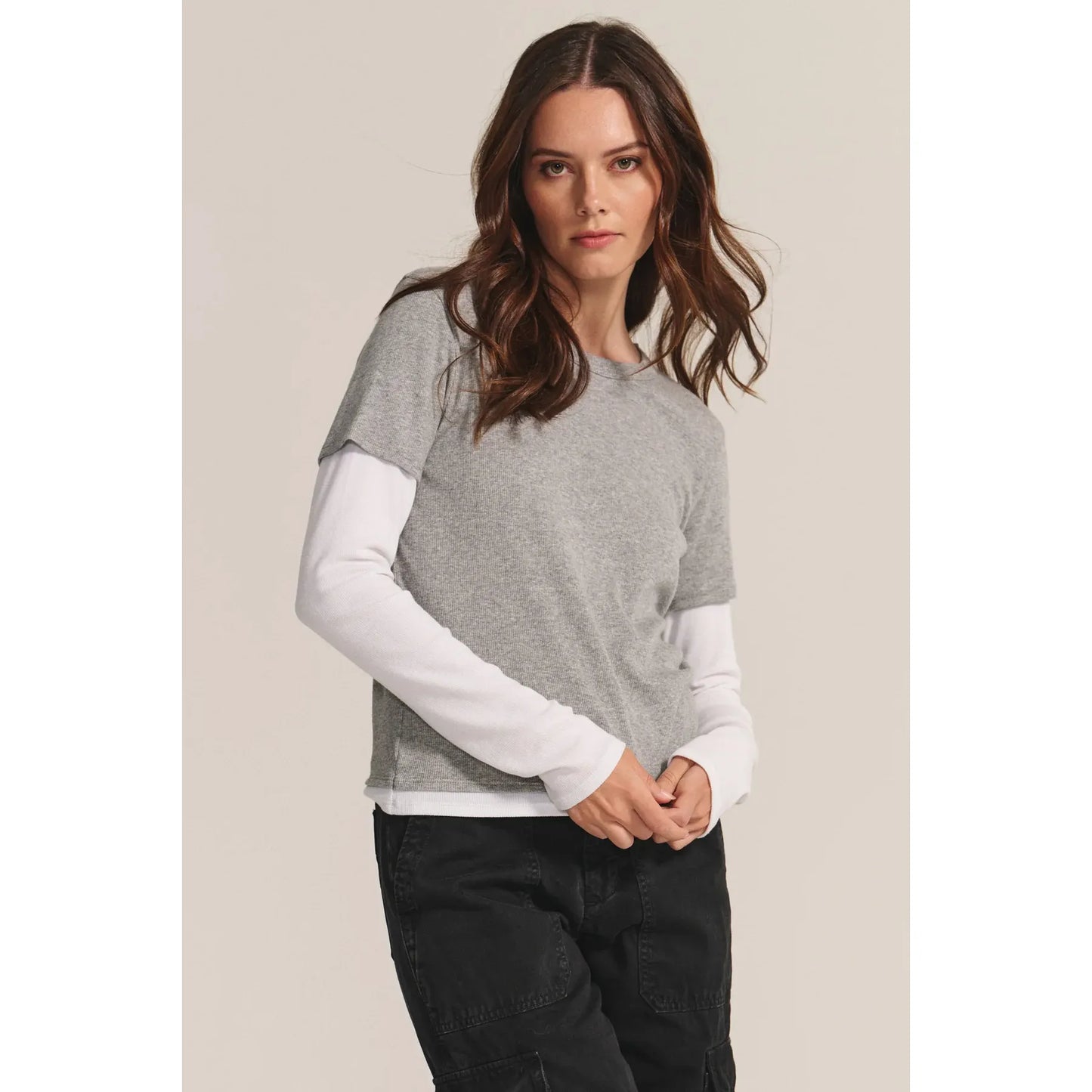 Velvet by Graham and Spencer Bronson Tee in Heather Grey/White