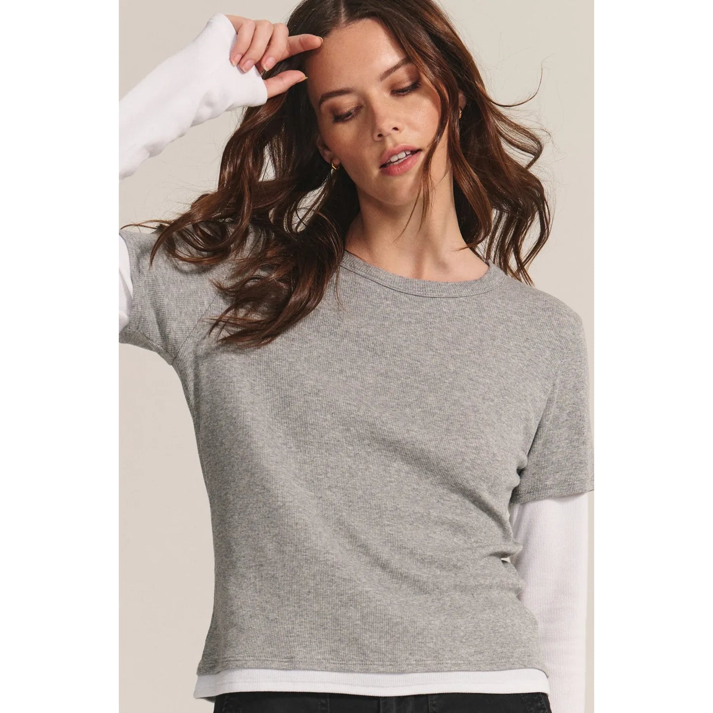 Velvet by Graham and Spencer Bronson Tee in Heather Grey/White