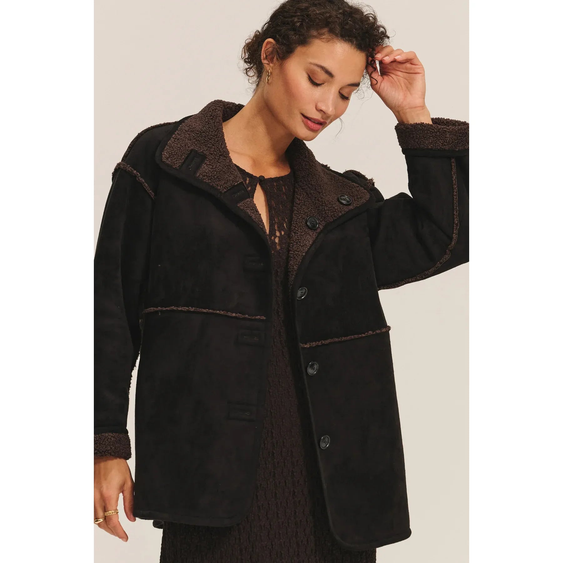 Velvet by Graham & Spencer Shona Sherpa Reversible Jacket in Black/Brown