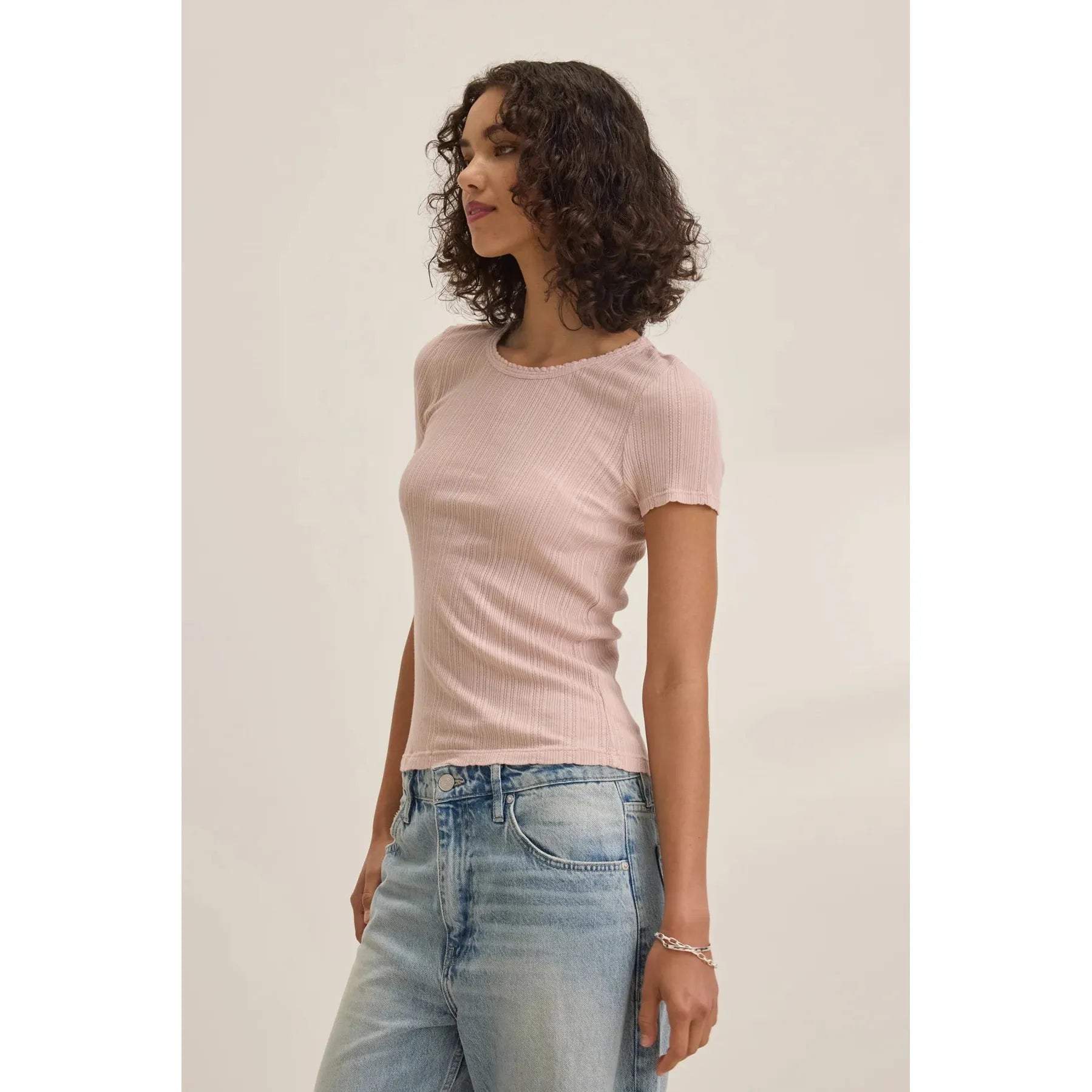 Velvet by Graham & Spencer Enati Pointelle Short Sleeve Tee in Tutu