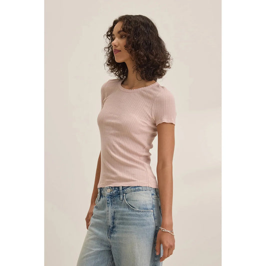 Velvet by Graham & Spencer Enati Pointelle Short Sleeve Tee in Tutu