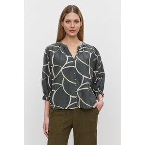 Velvet by Graham and Spencer Betty Printed Silk Cotton Voile Top in Airbrush