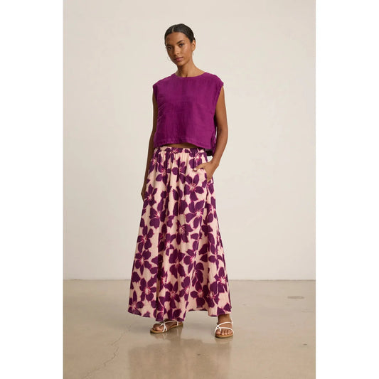 Velvet by Graham and Spencer Jess Printed Cotton Voile Long Skirt in Berry