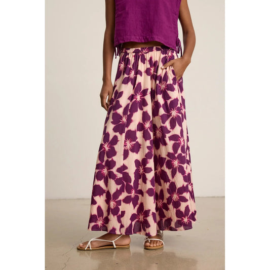 Velvet by Graham and Spencer Jess Printed Cotton Voile Long Skirt in Berry