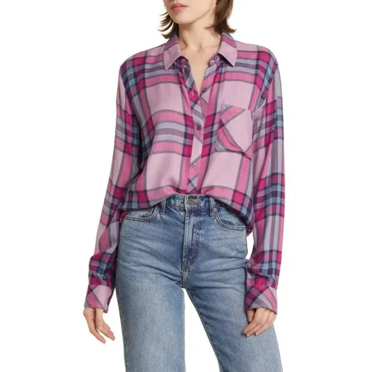 Rails Hunter Plaid Button-up Shirt In Navy Sea Magenta