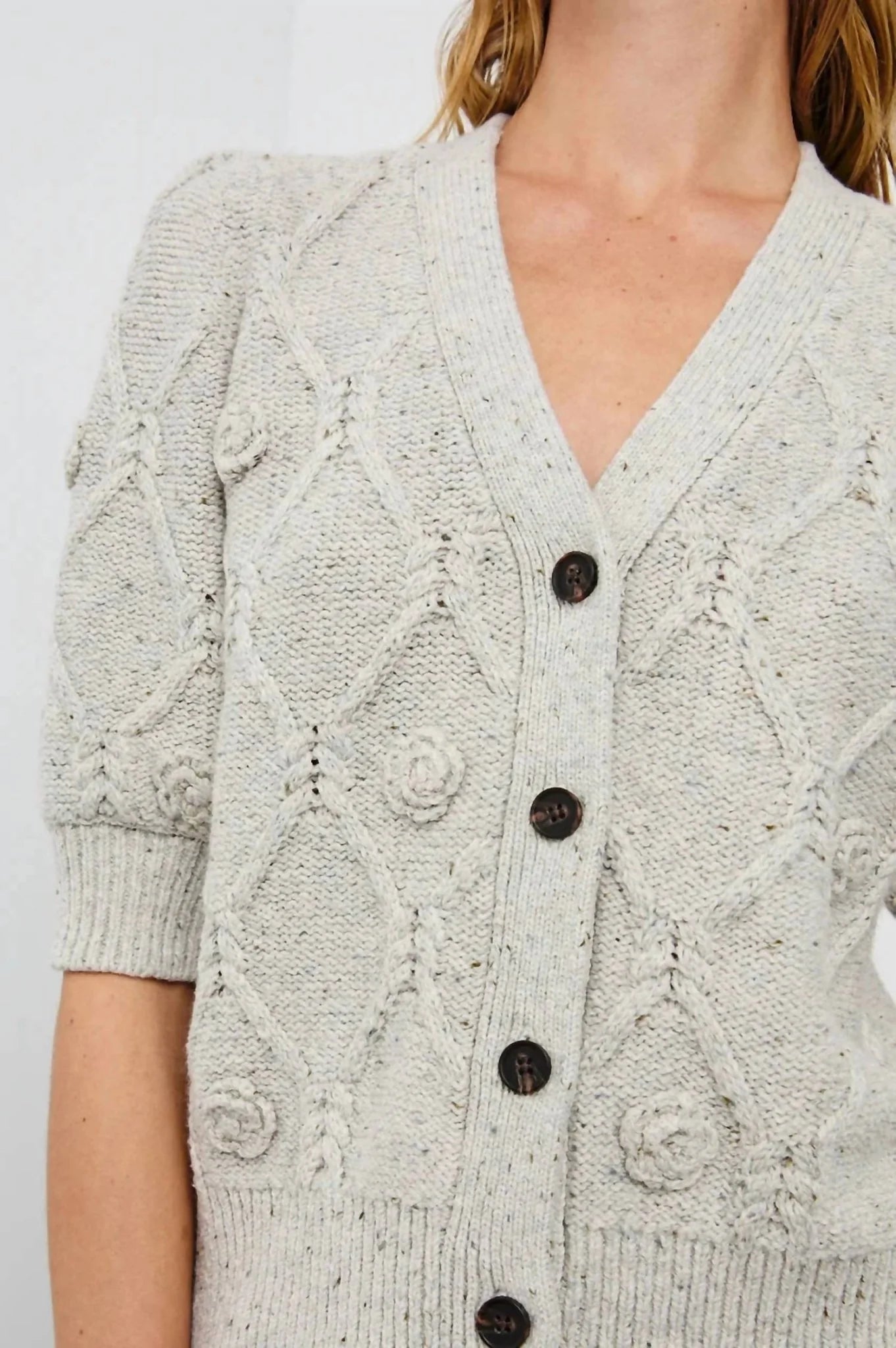 Rails Isla Crochet Daisies Cardigan in Grey