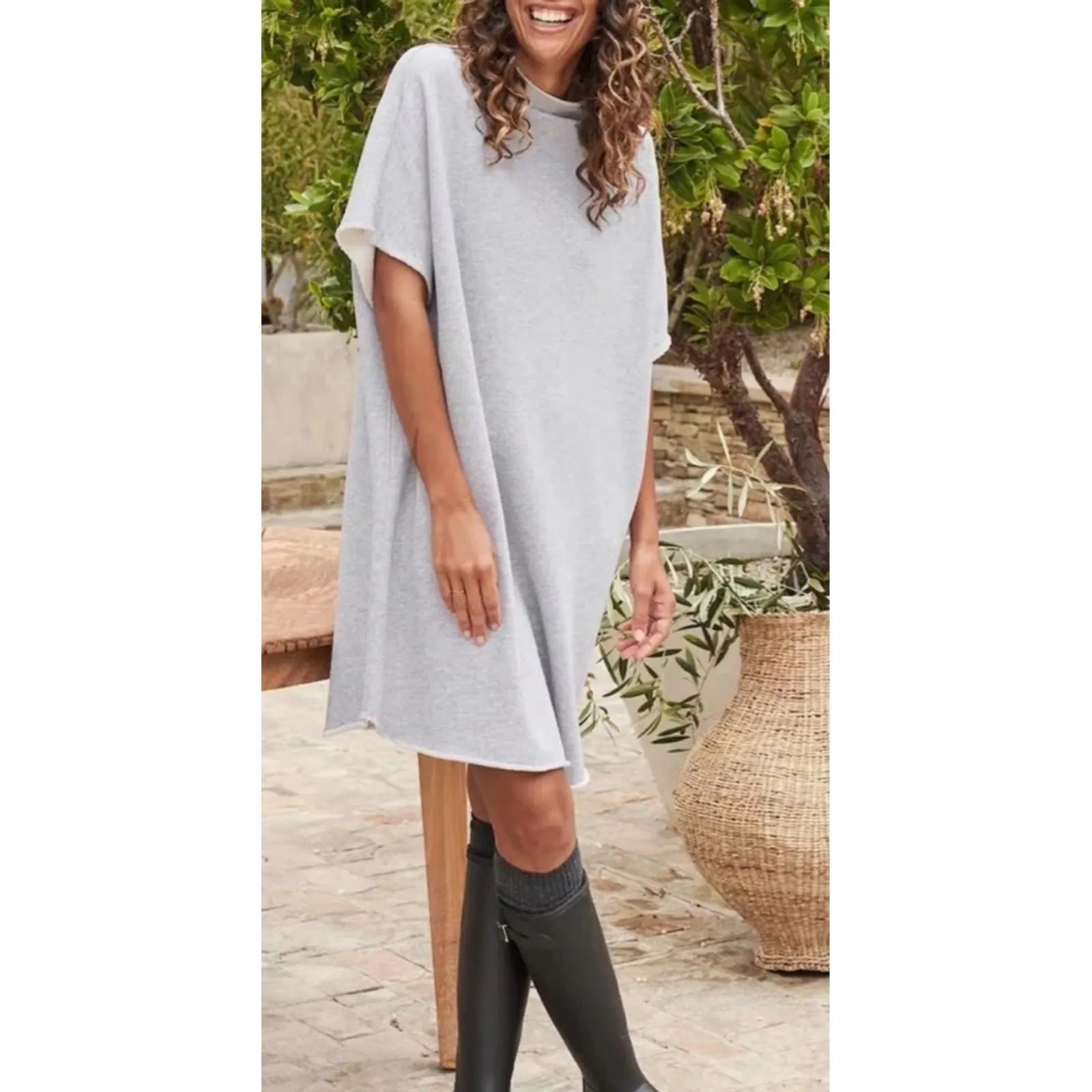 Frank & Eileen Mini Ella Triple Fleece Dress in Light Gray