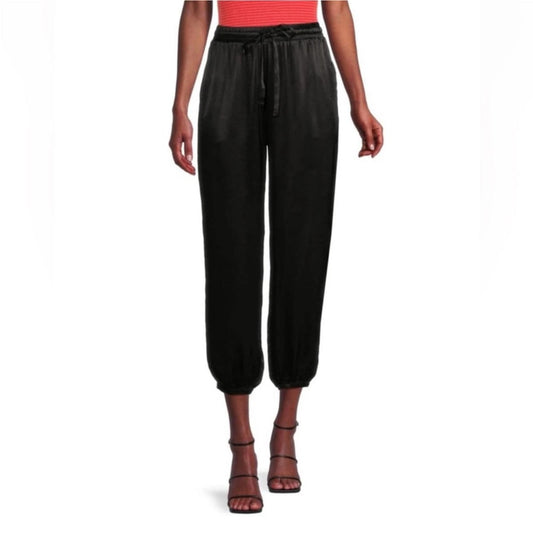 Nation LTD Black Satin Cropped Leg Joggers with Drawstring