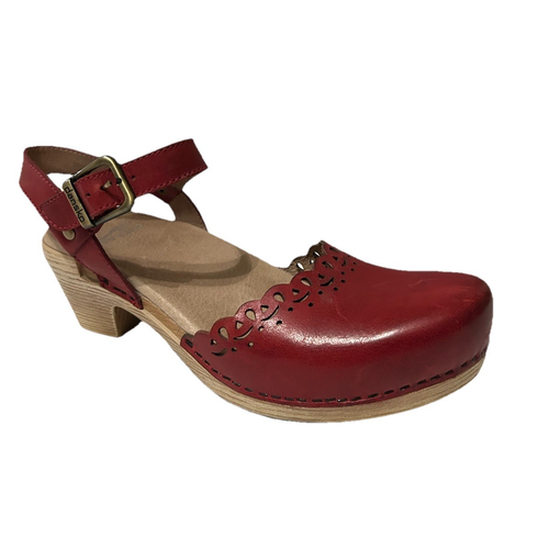 Dansko Red Leather Cutout Mary Jane Clog Shoes