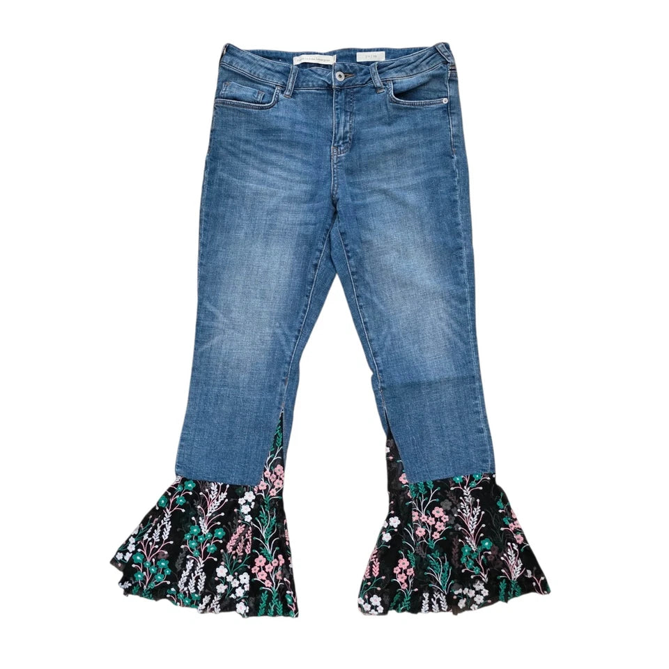 Anthropologie Pilcro Embroidered Floral Bell Hem Jeans