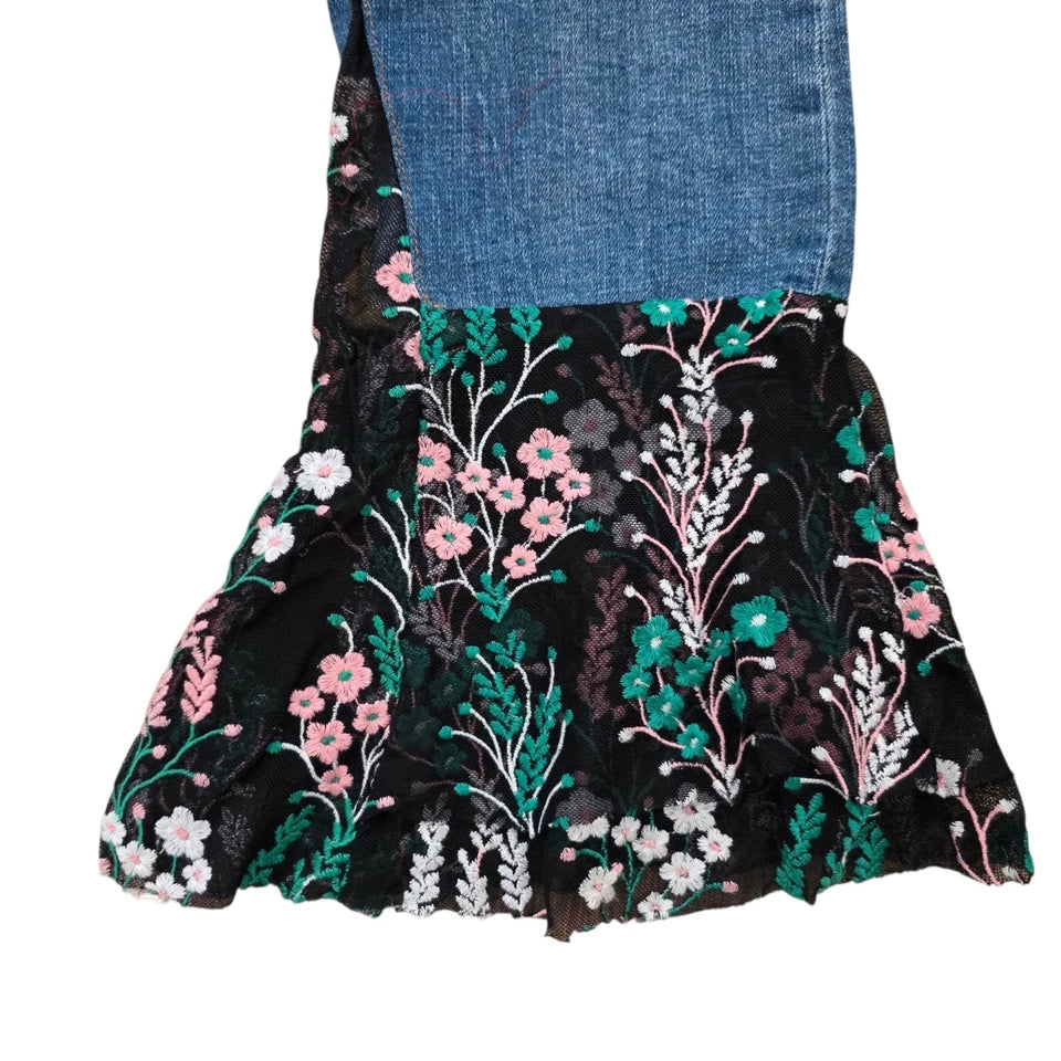 Anthropologie Pilcro Embroidered Floral Bell Hem Jeans