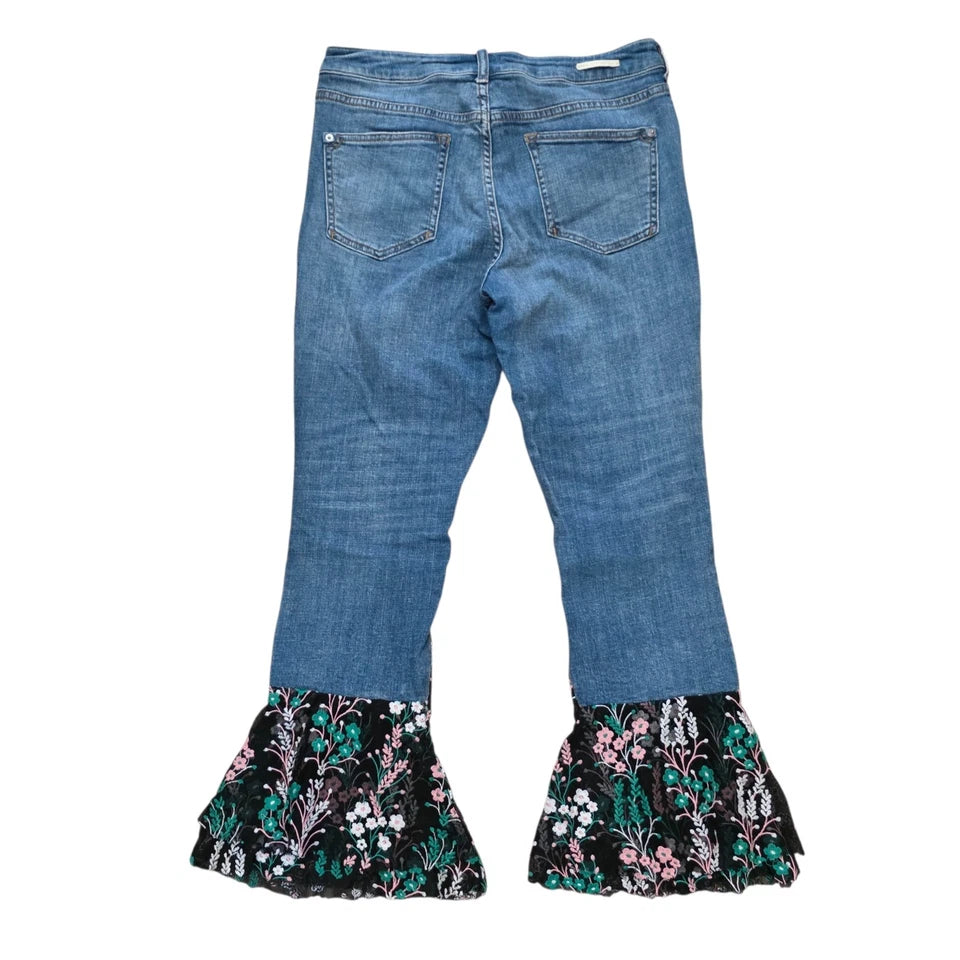 Anthropologie Pilcro Embroidered Floral Bell Hem Jeans