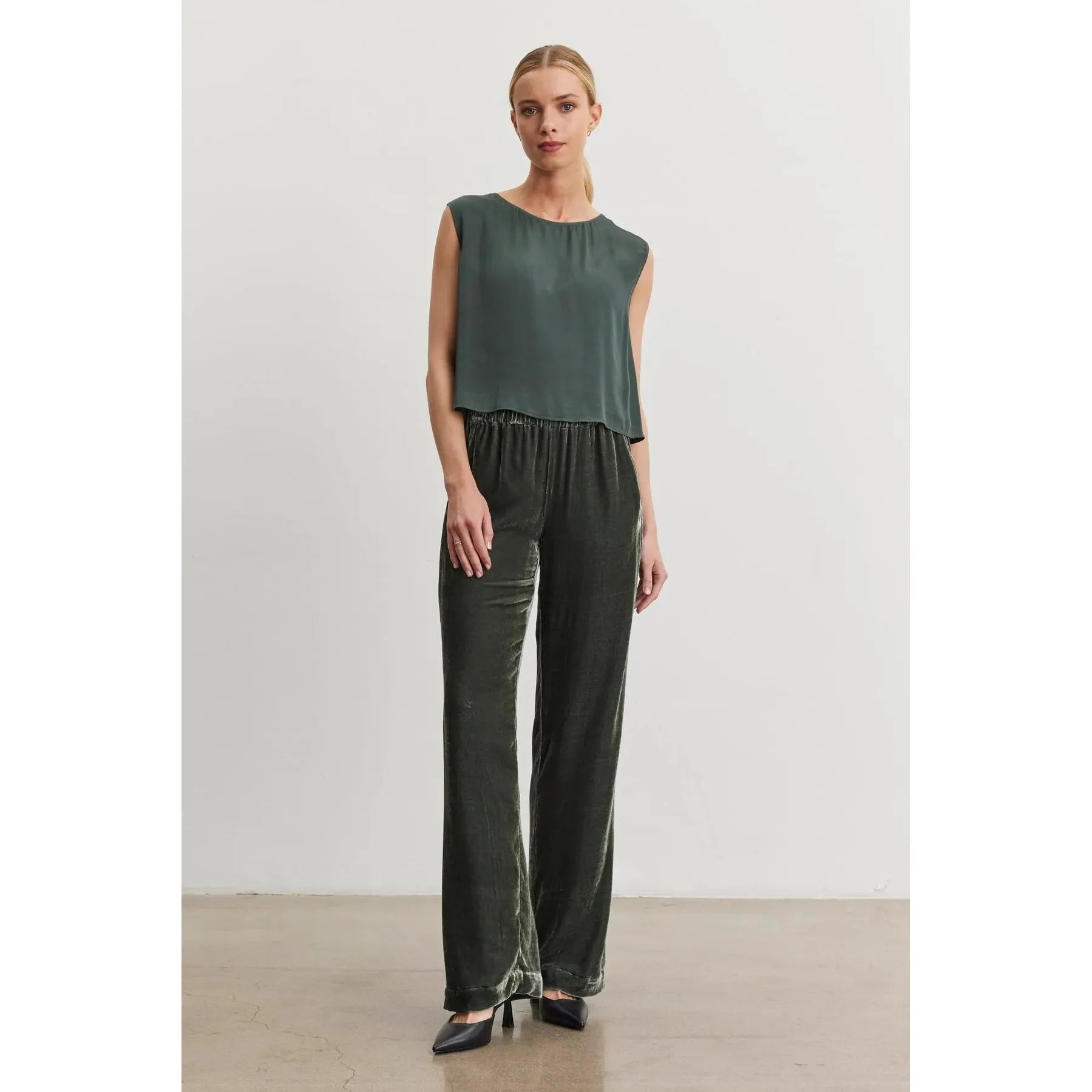 Velvet by Graham and Spencer Sorine Silk Velvet Straight Leg Pant in Marsh