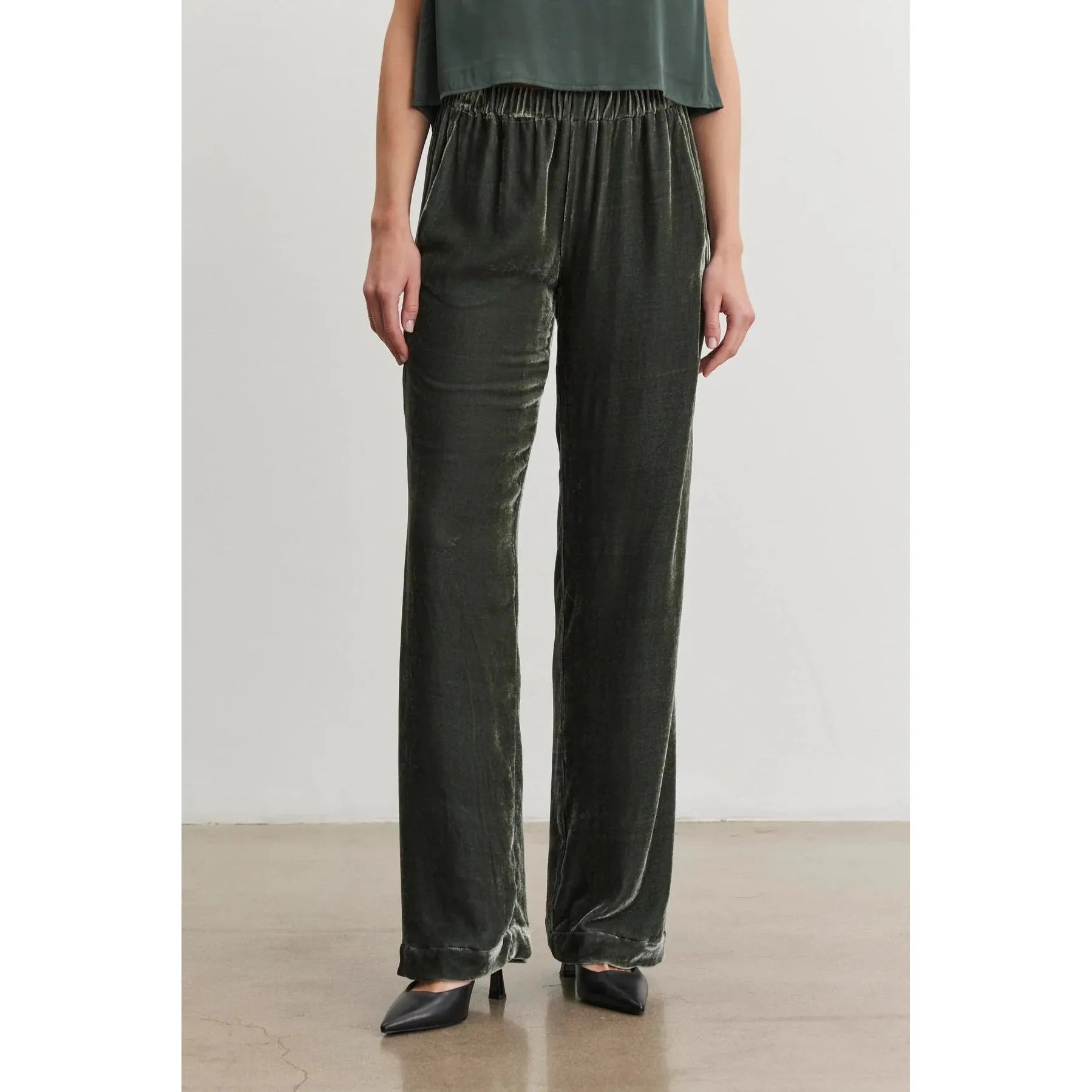 Velvet by Graham and Spencer Sorine Silk Velvet Straight Leg Pant in Marsh