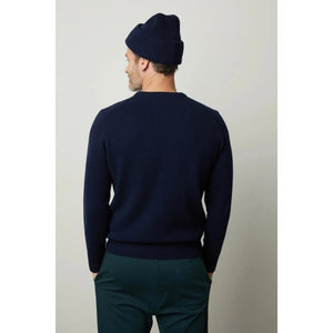 Velvetmen Dashell Wool Blend Crew Neck Sweater in Navy