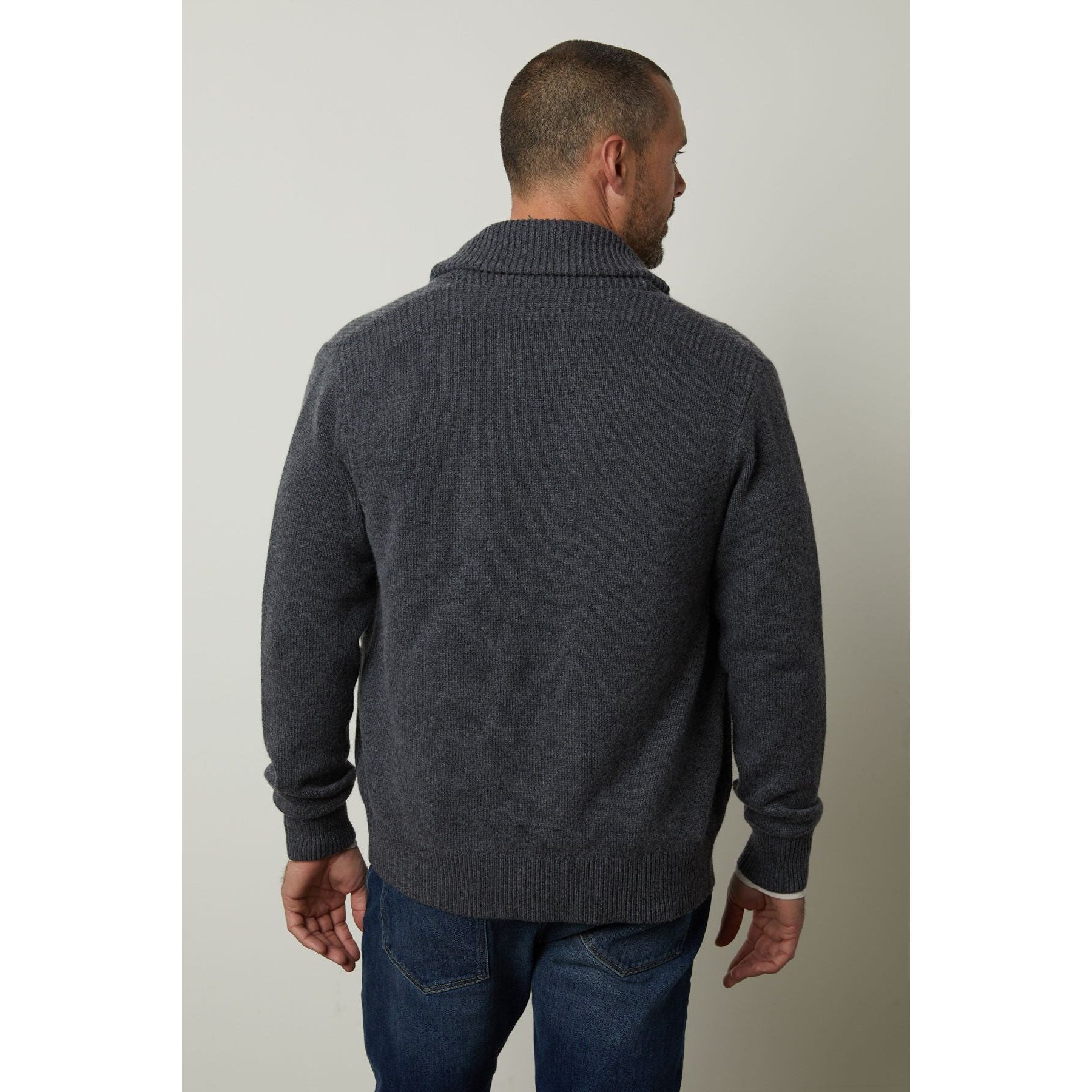 Velvetmen Thornton Button Front Cardigan in Charcoal