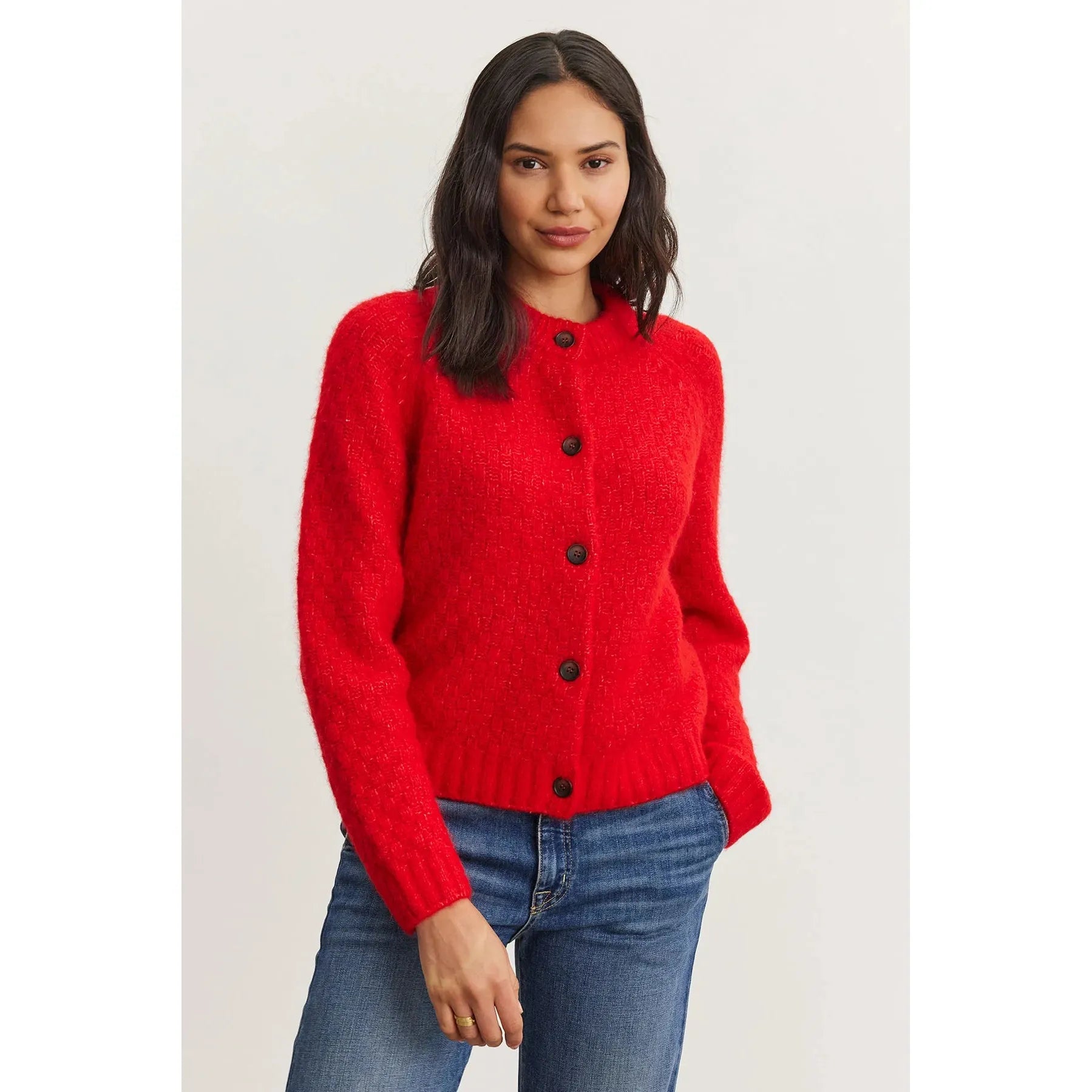 Velvet by Graham and Spencer Chantal Textured Alpaca Cardigan in Red