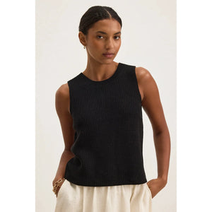 Velvet by Graham & Spencer Muna Textured Cotton Crew Neck Sweater Vest in Black