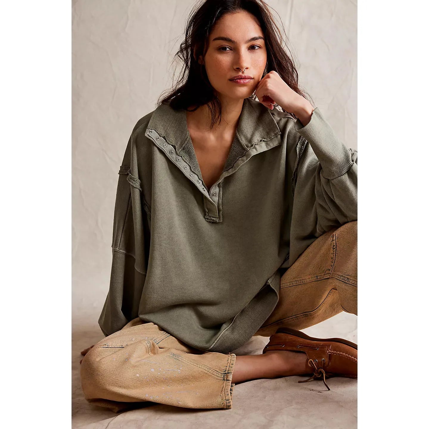 Free People We The Free Camden Henley Sweatshirt in Laurel Oak