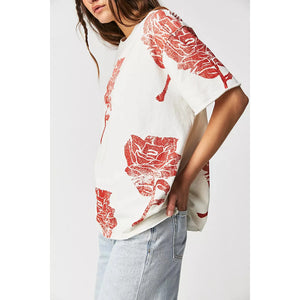 Free People We The Free Painted Floral Tee in White Combo