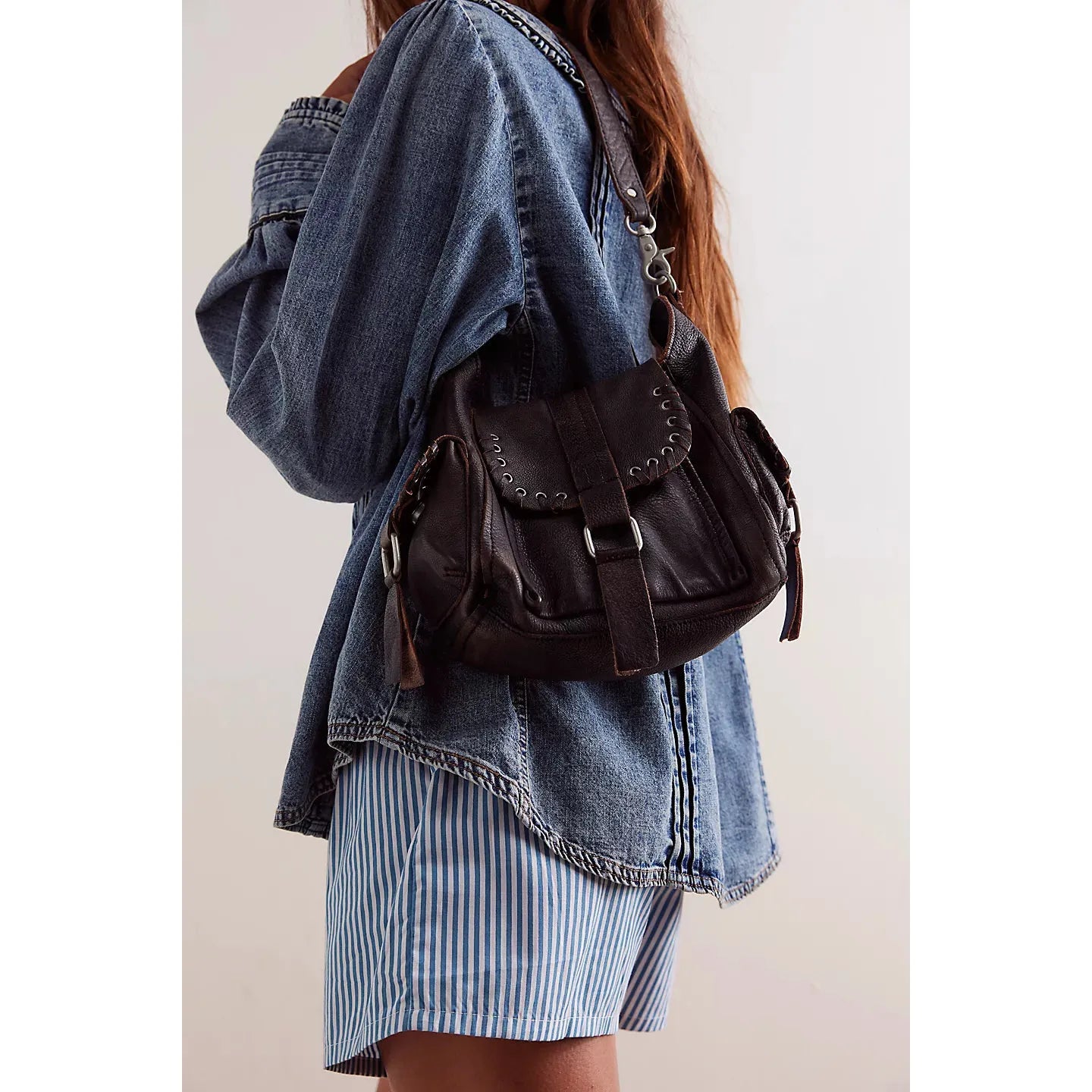 Free People We The Free Baby Leigh Distressed Tote in Aged Graphite