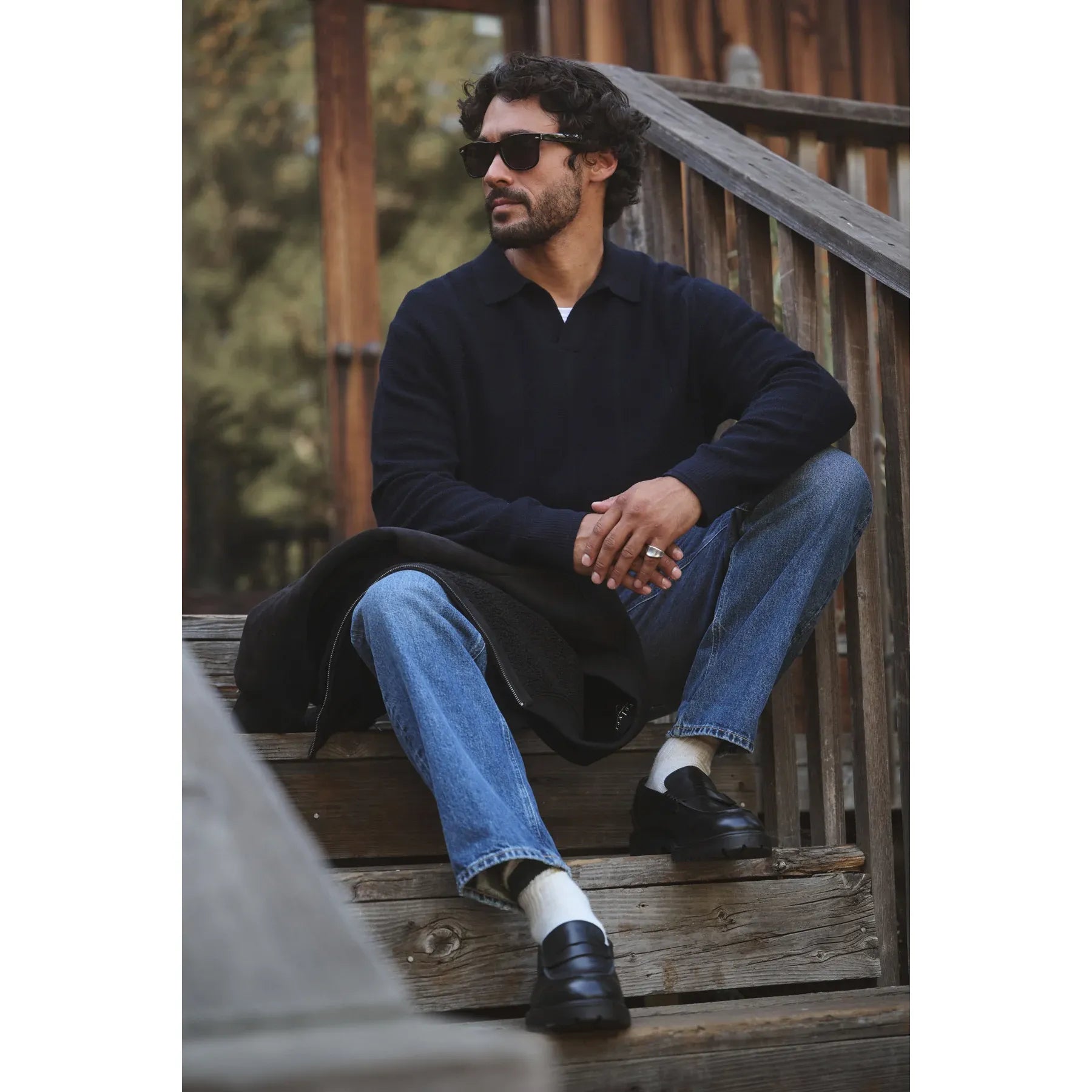 Velvetmen Redding Sweater Polo in Black