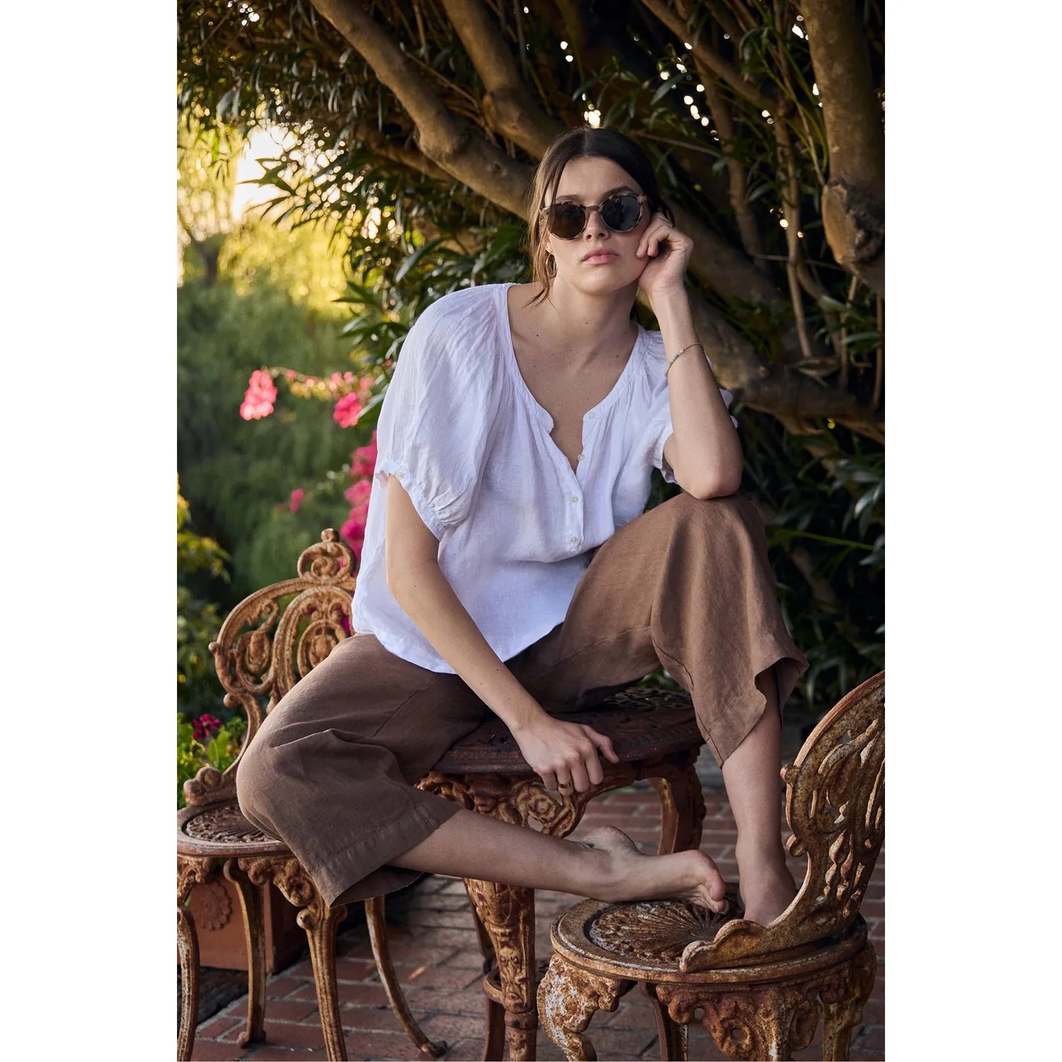 Velvet by Graham & Spencer Lola Linen Straight Leg Pant in Nomad