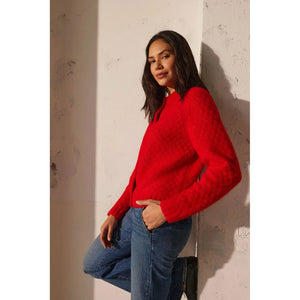 Velvet by Graham and Spencer Chantal Textured Alpaca Cardigan in Red