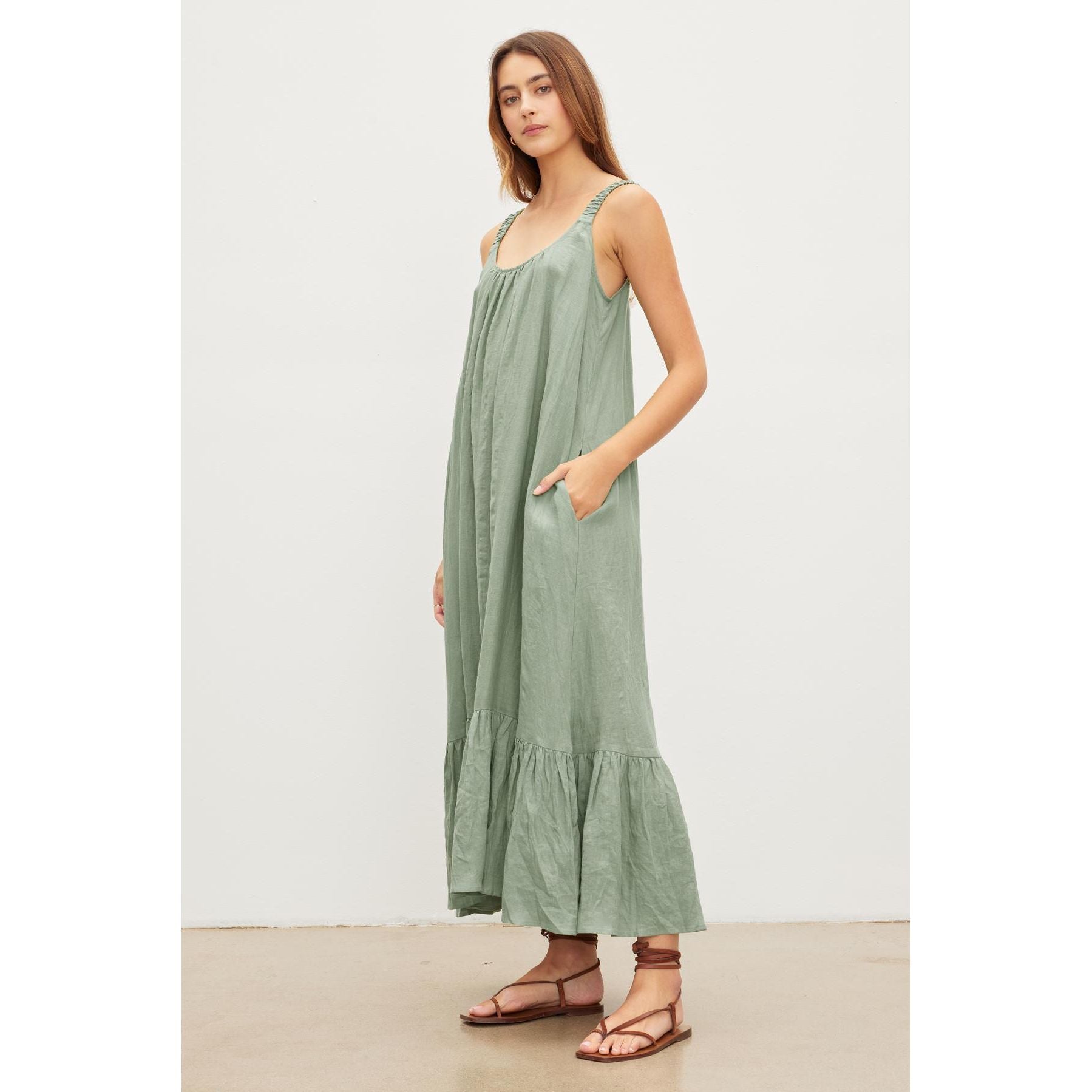 Velvet by Graham & Spencer Elara Woven Linen Dress in Aloe