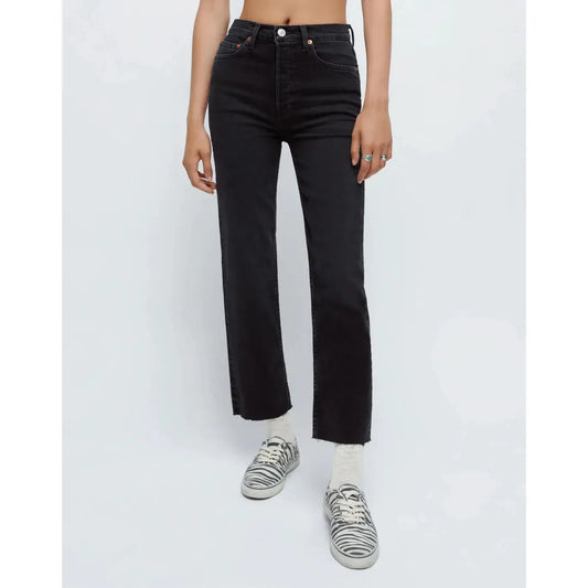 RE/DONE Jeans 70s Comfort Stretch High Rise Stove Pipe in Washed Noir